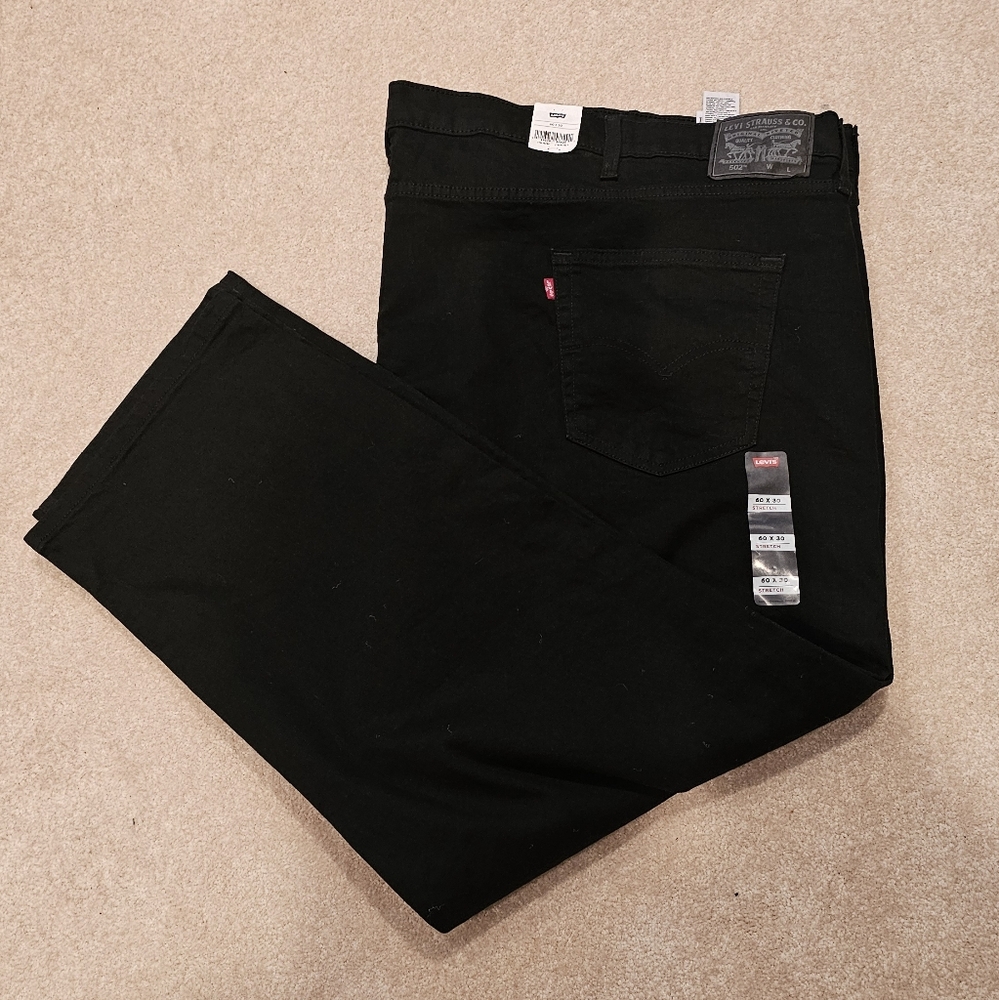 NWT Men's LEVI'S Black Denim Jeans 60x30 Zip Fly 502 Stretch